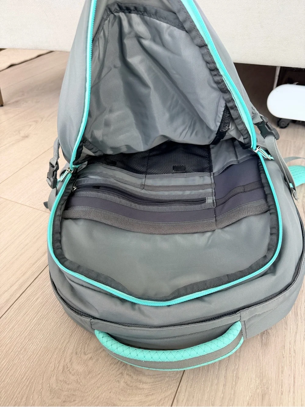 NWOT. The North Face Women's Gray Backpack with Mint Accents